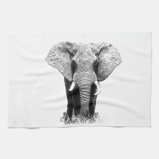 Black & White Elephant Tea Towel (Horizontal)