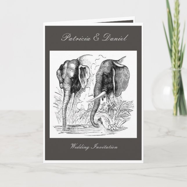 Black & White Elephant Wedding Invitation (Front)