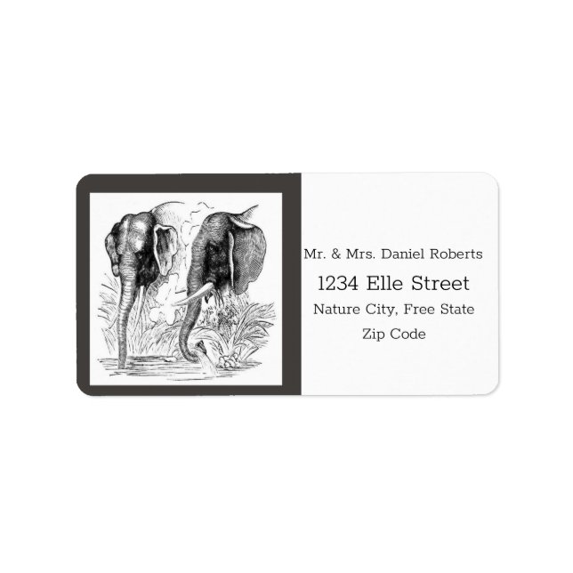 Black & White Elephant Wedding Label (Front)