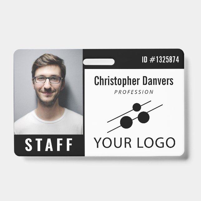 Black White Employee ID Photo & Large Logo Badge (Front)