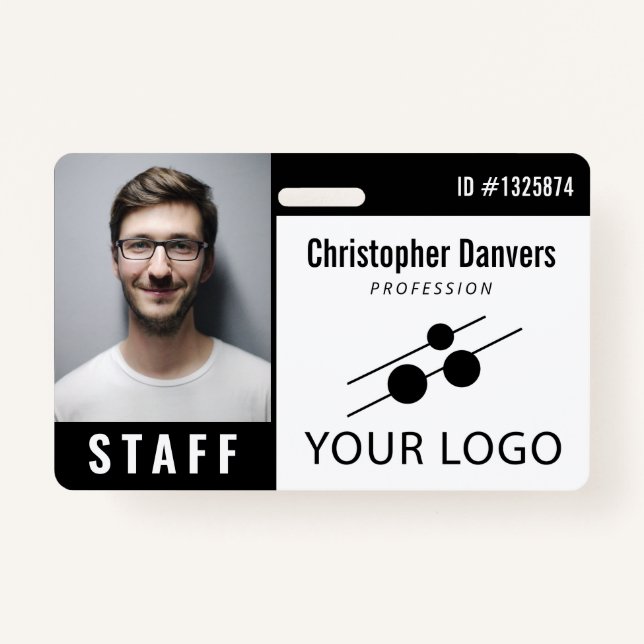 Black White Employee ID Photo & Large Logo ID Badge (Front)