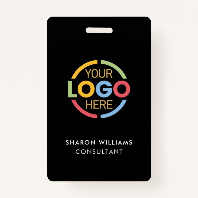 Black White Employee ID with Custom Business Logo ID Badge (Front)