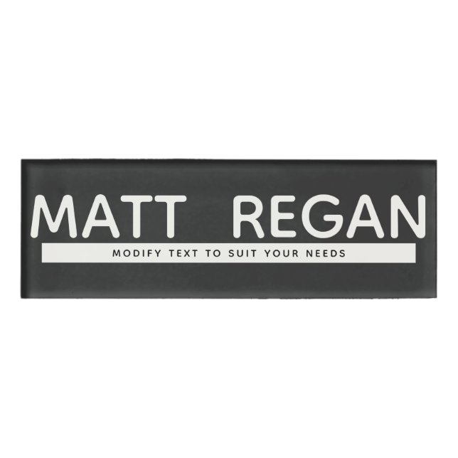 Black White  Employee Staff Magnetic Name Tag (Front)