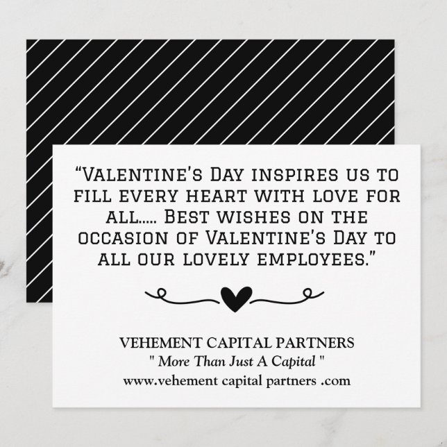 Black & White Employees Office Valentines Day  Card (Front/Back)