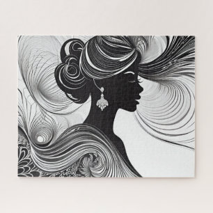 Black & White Endearing Beautiful Silhouette Woman Jigsaw Puzzle
