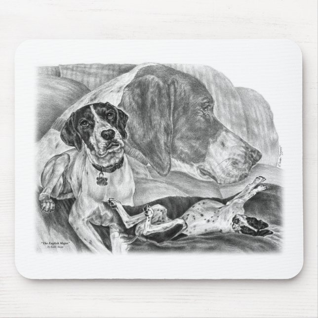 Black & White English Pointer Dogs Mouse Mat (Front)