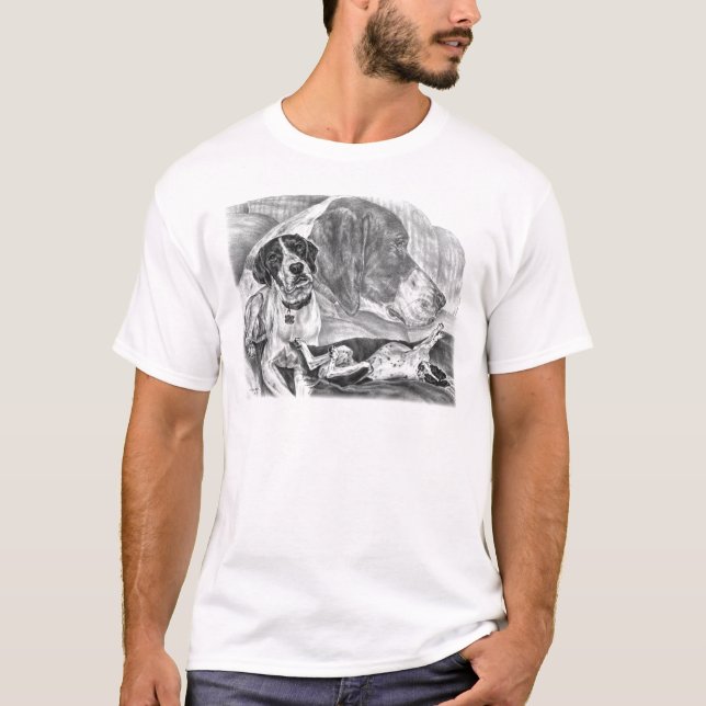 Black & White English Pointer Dogs T-Shirt (Front)