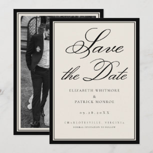 Black White Estate Formal Script Photo Wedding Save The Date