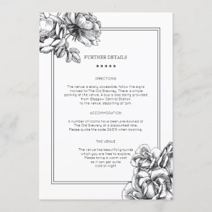 Black & White Etched Floral Wedding Info Card