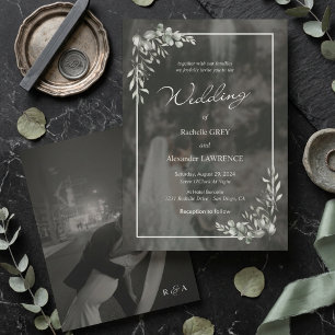 Black White Eucalyptus Botanical Modern Wedding Invitation