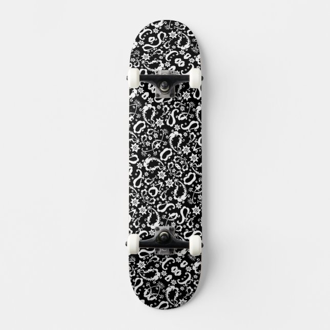 black white exquisite indian ham pattern skateboard (Front)