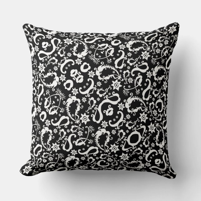black white exquisite indian pattern cushion (Front)