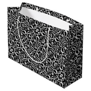 black white exquisite indian pattern large gift bag
