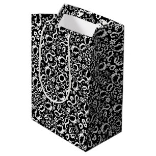 black white exquisite indian pattern medium gift bag