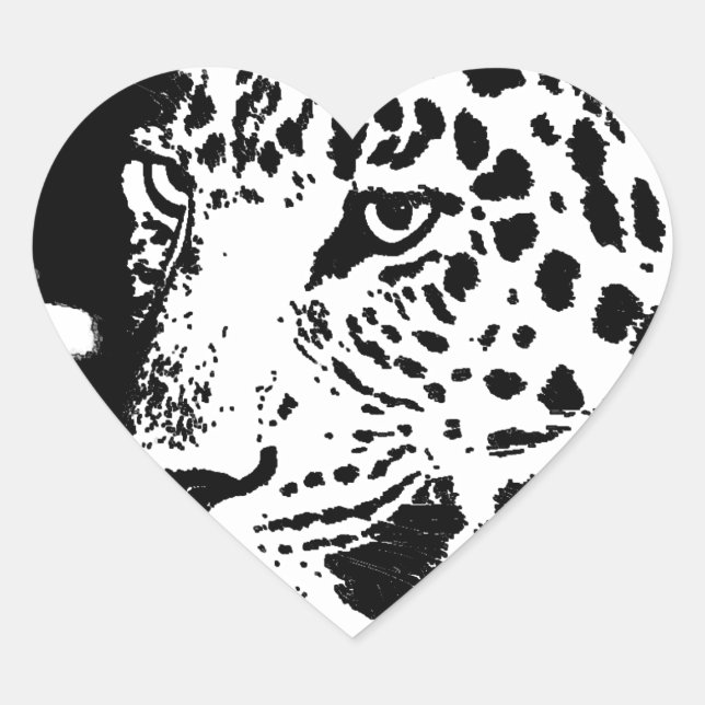 Black & White Eye of Leopard Heart Sticker (Front)