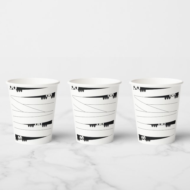 Black White Eyes Peeking Mummy Halloween Paper Cups (Multi)