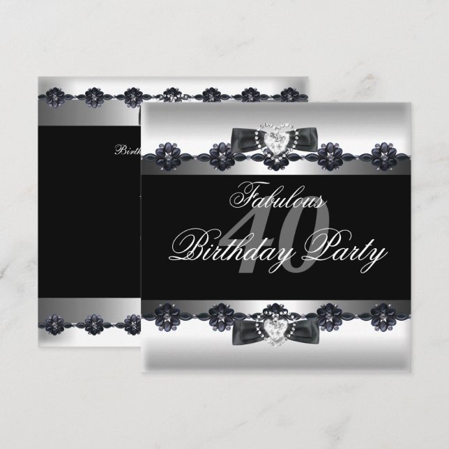 Black White Fabulous 40 40th Birthday Party Invitation (Front/Back)
