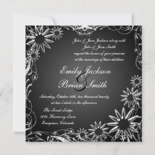Black white fade daisy flower wedding invitations