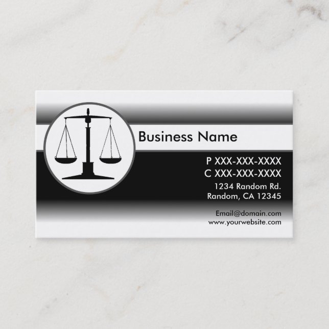 Black white fade law justice scales business cards (Front)