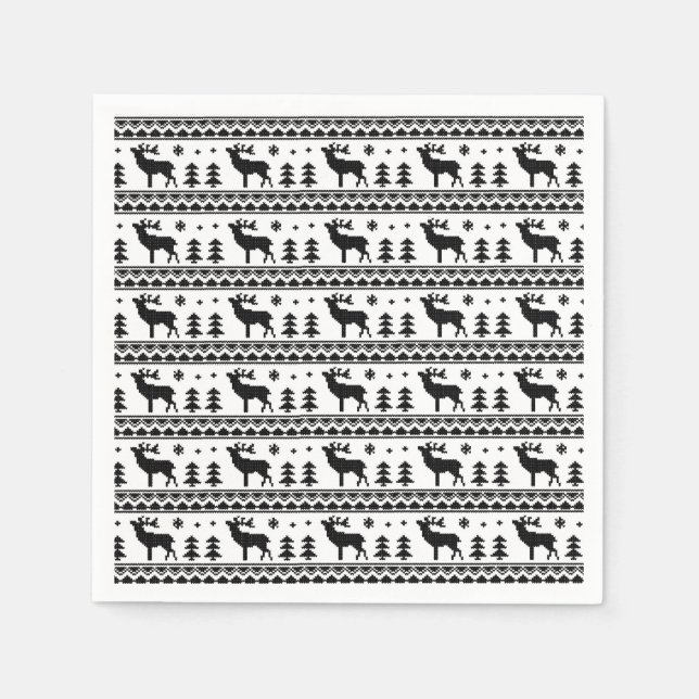 Black White Fair Isle Christmas Sweater Pattern Napkin (Front)