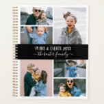 Black White Family Photo Collage Planner<br><div class="desc">Stylish planner you can personalise with six of your own photos in a minimalist photo collage. Personalise further with your name or family name in white calligraphy letters. The back features a pattern of chic black and white stripes.</div>