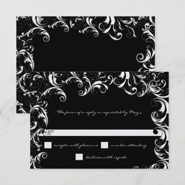 Black & White Fancy Swirl Wedding  Invitation (Front/Back)