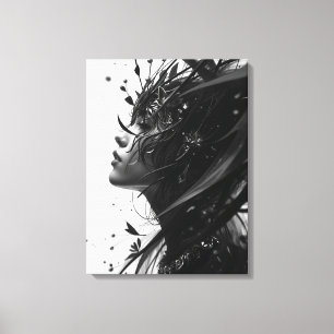 Black & White Fantasy Woman Portrait – Elegant Abs Canvas Print