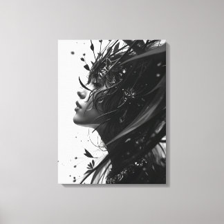 Black & White Fantasy Woman Portrait – Elegant Abs Canvas Print
