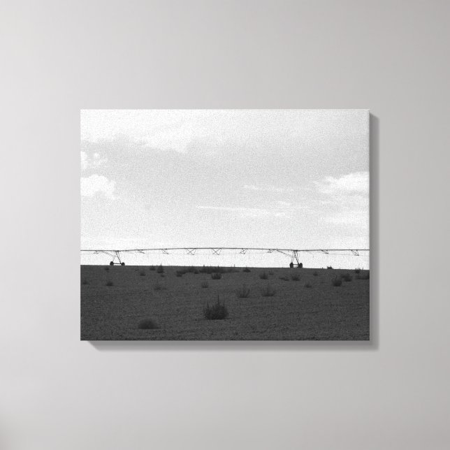 Black & White Farm Irrigation On a Hill 16x20 Canvas Print (Front)