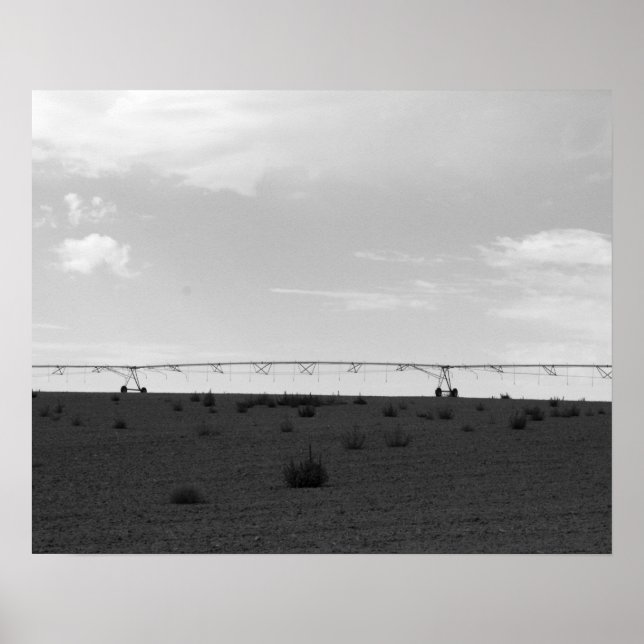 Black & White Farm Irrigation Sprinkler On a Hill  Poster (Front)