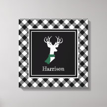 Black White Farmhouse Plaid Chic Deer