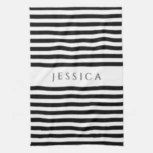Black & White Farmhouse Striped Pattern Tea Towel