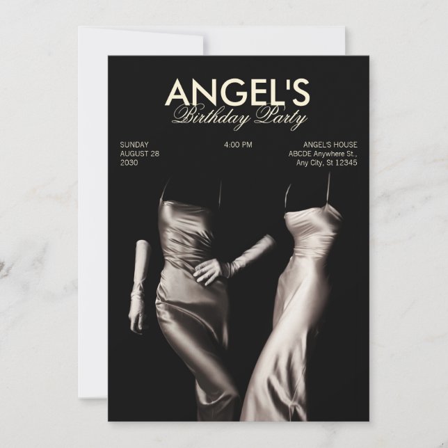 BLACK WHITE FASHION SILK DRESS GLAMOUR AESTHETIC  INVITATION (Front)