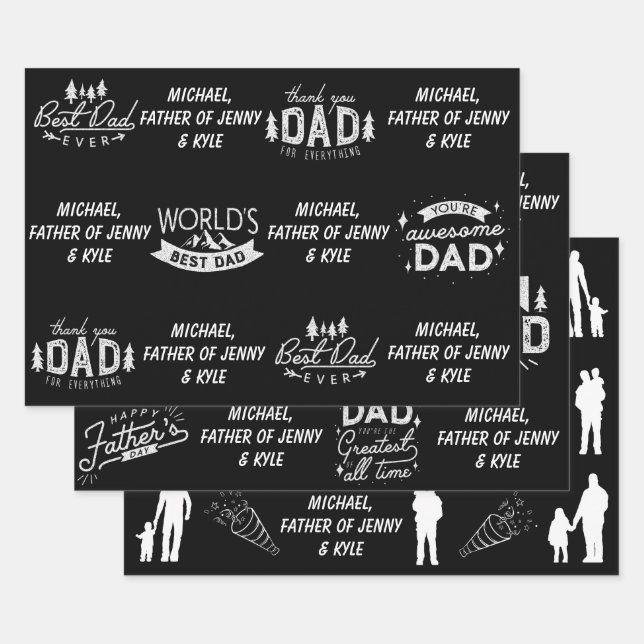 Black & White Father's Day  Wrapping Paper Sheet (Set)