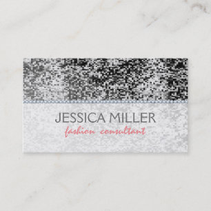 Black & White Faux Disco Glitter & Diamonds Business Card
