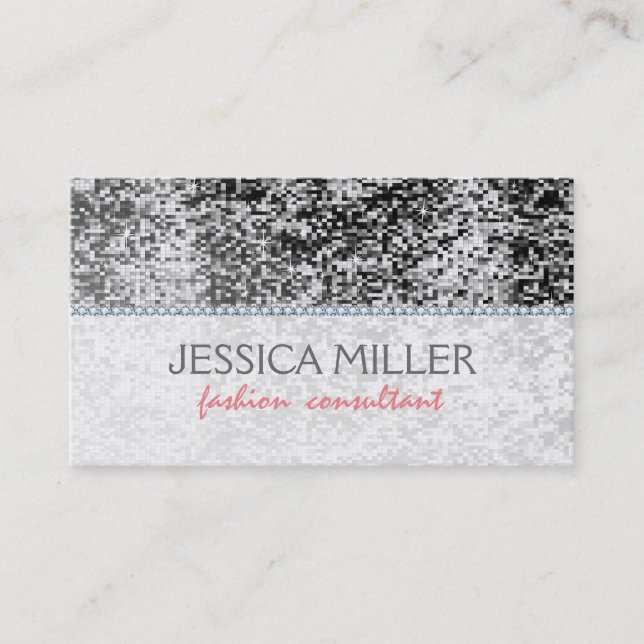 Black & White Faux Disco Glitter & Diamonds Business Card (Front)