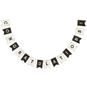 Black White Faux Gold Glitter Dots Congratulations Bunting