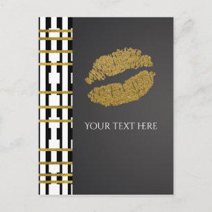 Black White & Faux Gold Shimmer Lips Event Postcard