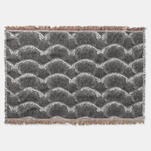 Black White Faux Lace Floral Throw Blanket