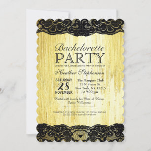 Black & White Faux Lace on Painted Faux Gold Leaf Invitation