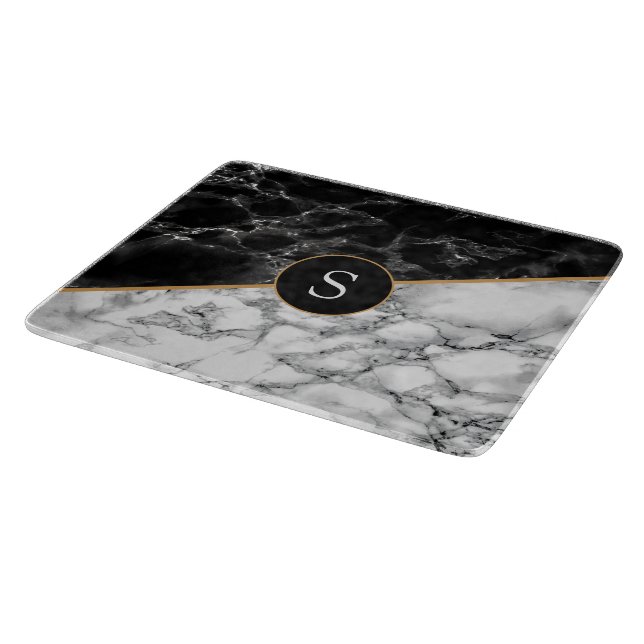 Black White Faux Marble Cutting Board Personalised (Corner)