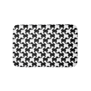 Black White Faux Pied de Poule with dogs Bath Mat