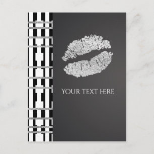 Black White & Faux Silver Shimmer Lips Event Postcard