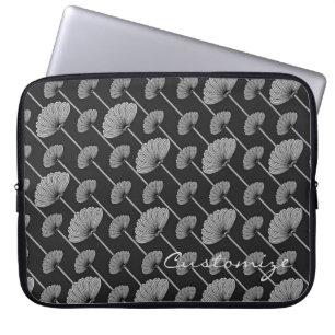 Black & White Feathered Floral Fans Laptop Sleeve