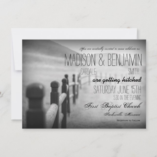 Black White Fence Post Rustic Wedding Invitations (Front)