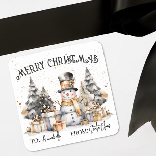 Black White Festive Christmas Gift Tag Sticker