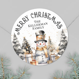 Black White Festive Winter Merry Christmas Classic Round Sticker
