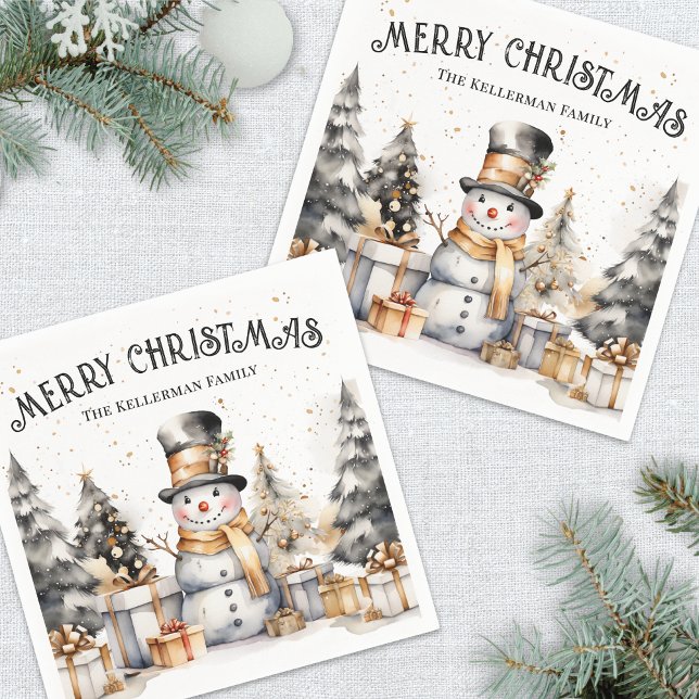 Black White Festive Winter Merry Christmas Napkin (Black White Festive Winter Merry Christmas Napkins)