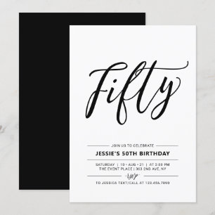 Black & White Fifty Minimal 50th Birthday Party Invitation