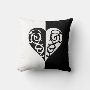 Black &White Filigree Heart Cushion